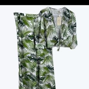  Midnight Sky Women's 3 piece Size L Linen Blend Green Jungle